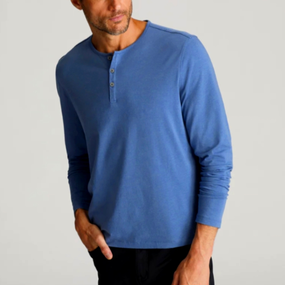 Saddlebred Mens Small Henley Shirt Long Sleeve Blue Mntn Knitwear Casual Top NWT